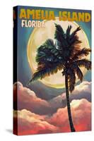 Amelia Island, Florida - Palm and Moon-Lantern Press-Stretched Canvas