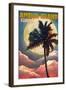 Amelia Island, Florida - Palm and Moon-Lantern Press-Framed Art Print