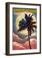 Amelia Island, Florida - Palm and Moon-Lantern Press-Framed Art Print