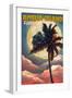 Amelia Island, Florida - Palm and Moon-Lantern Press-Framed Art Print