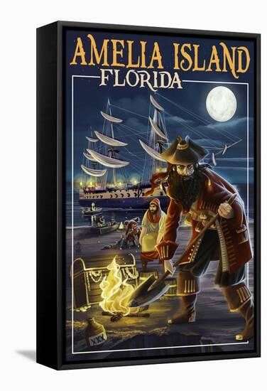 Amelia Island,Florida - Pirate and Treasure-Lantern Press-Framed Stretched Canvas