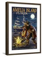 Amelia Island,Florida - Pirate and Treasure-Lantern Press-Framed Art Print