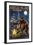 Amelia Island,Florida - Pirate and Treasure-Lantern Press-Framed Art Print