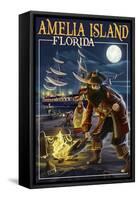 Amelia Island,Florida - Pirate and Treasure-Lantern Press-Framed Stretched Canvas