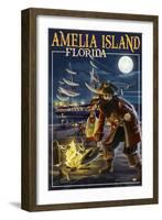 Amelia Island,Florida - Pirate and Treasure-Lantern Press-Framed Art Print