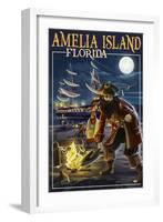 Amelia Island,Florida - Pirate and Treasure-Lantern Press-Framed Art Print