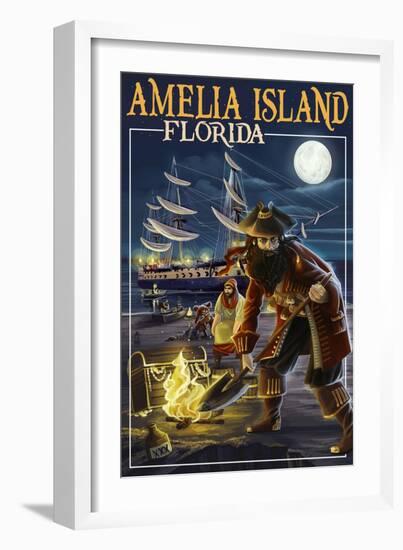 Amelia Island,Florida - Pirate and Treasure-Lantern Press-Framed Art Print