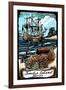 Amelia Island, Florida - Pirate - Scratchboard-Lantern Press-Framed Art Print