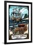 Amelia Island, Florida - Pirate - Scratchboard-Lantern Press-Framed Art Print