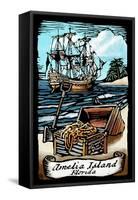 Amelia Island, Florida - Pirate - Scratchboard-Lantern Press-Framed Stretched Canvas