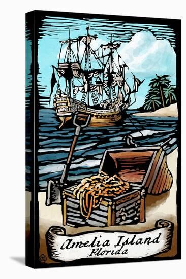 Amelia Island, Florida - Pirate - Scratchboard-Lantern Press-Stretched Canvas