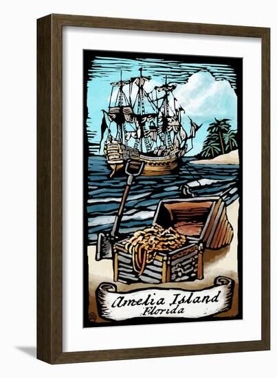 Amelia Island, Florida - Pirate - Scratchboard-Lantern Press-Framed Art Print