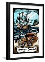 Amelia Island, Florida - Pirate - Scratchboard-Lantern Press-Framed Art Print