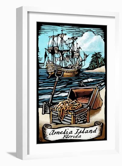 Amelia Island, Florida - Pirate - Scratchboard-Lantern Press-Framed Art Print