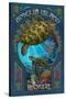 Amelia Island, Florida - Sea Turtle Art Nouveau-Lantern Press-Stretched Canvas