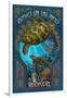 Amelia Island, Florida - Sea Turtle Art Nouveau-Lantern Press-Framed Art Print