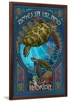 Amelia Island, Florida - Sea Turtle Art Nouveau-Lantern Press-Framed Art Print