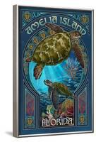 Amelia Island, Florida - Sea Turtle Art Nouveau-Lantern Press-Framed Art Print