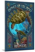 Amelia Island, Florida - Sea Turtle Art Nouveau-Lantern Press-Mounted Art Print