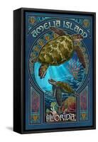 Amelia Island, Florida - Sea Turtle Art Nouveau-Lantern Press-Framed Stretched Canvas