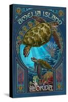 Amelia Island, Florida - Sea Turtle Art Nouveau-Lantern Press-Stretched Canvas