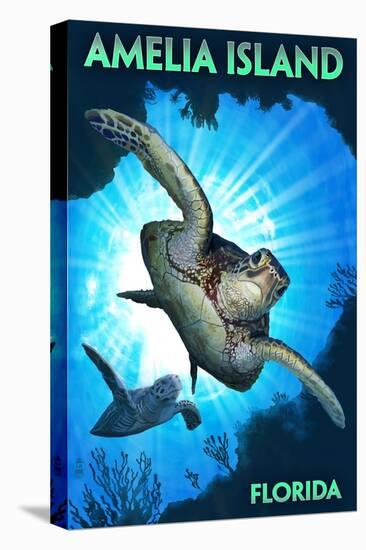 Amelia Island, Florida - Sea Turtle Diving-Lantern Press-Stretched Canvas