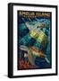 Amelia Island, Florida - Sea Turtle Mosiac-Lantern Press-Framed Art Print