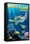 Amelia Island, Florida - Sea Turtle Swimming-Lantern Press-Framed Stretched Canvas