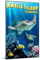 Amelia Island, Florida - Sea Turtle Swimming-Lantern Press-Mounted Art Print
