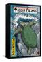 Amelia Island, Florida - Sea Turtle - Woodblock Print-Lantern Press-Framed Stretched Canvas