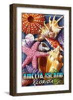 Amelia Island, Florida - Shell Montage-Lantern Press-Framed Art Print