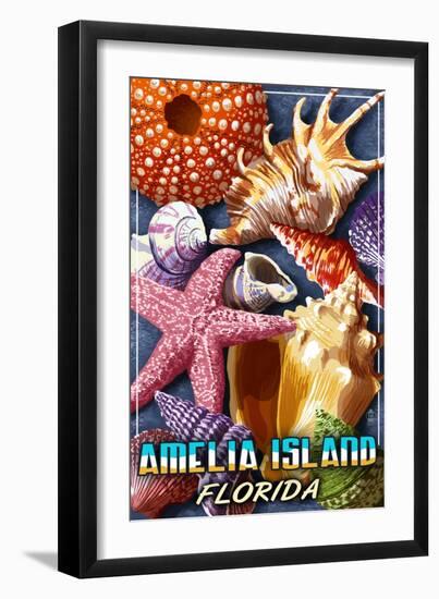 Amelia Island, Florida - Shell Montage-Lantern Press-Framed Art Print