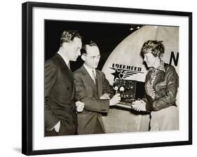 Amelia Mary Earhart With A Radio-null-Framed Art Print