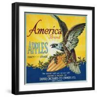 America Apple Crate Label - Dufur, OR-Lantern Press-Framed Art Print