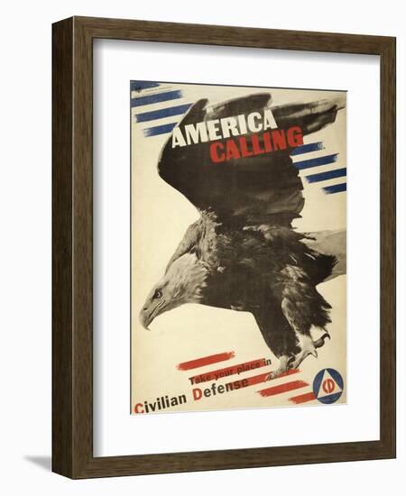 America Calling, Take Your Place in Civilian Defense, c.1941-Herbert Matter-Framed Art Print