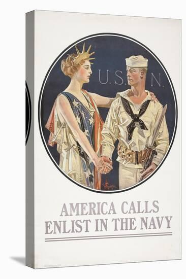"America Calls, Enlist in the Navy" Poster, 1917-Joseph Christian Leyendecker-Stretched Canvas