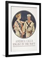 "America Calls, Enlist in the Navy" Poster, 1917-Joseph Christian Leyendecker-Framed Giclee Print
