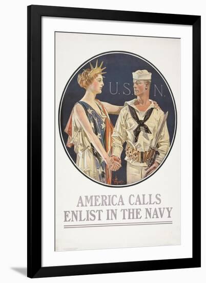 "America Calls, Enlist in the Navy" Poster, 1917-Joseph Christian Leyendecker-Framed Giclee Print