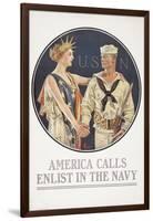 "America Calls, Enlist in the Navy" Poster, 1917-Joseph Christian Leyendecker-Framed Giclee Print