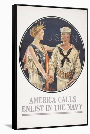"America Calls, Enlist in the Navy" Poster, 1917-Joseph Christian Leyendecker-Framed Stretched Canvas
