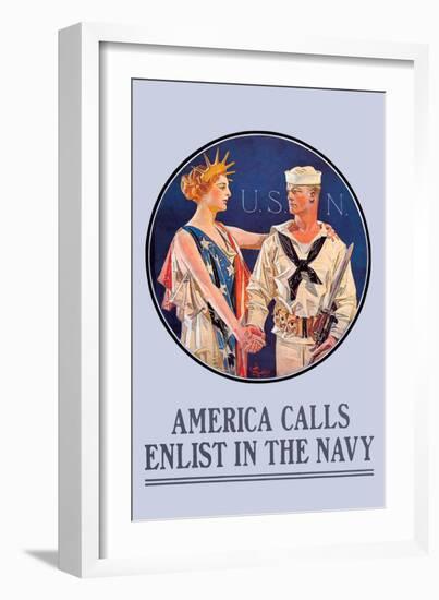 America Calls, Enlist in the Navy-null-Framed Art Print