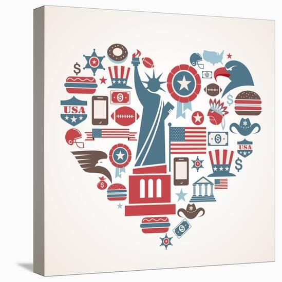 America Love - Heart-Marish-Stretched Canvas