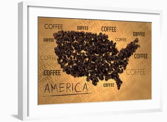 America Map Coffee Bean Producer on Old Paper-NatanaelGinting-Framed Art Print