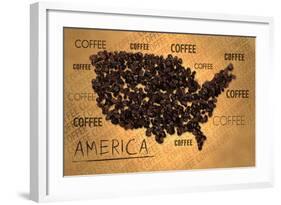 America Map Coffee Bean Producer on Old Paper-NatanaelGinting-Framed Art Print