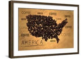 America Map Coffee Bean Producer on Old Paper-NatanaelGinting-Framed Art Print