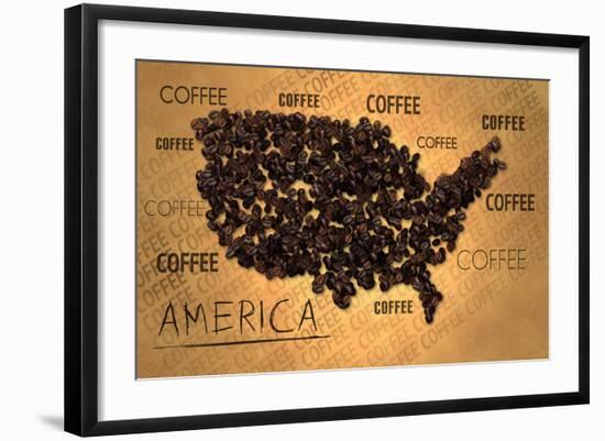 America Map Coffee Bean Producer on Old Paper-NatanaelGinting-Framed Art Print