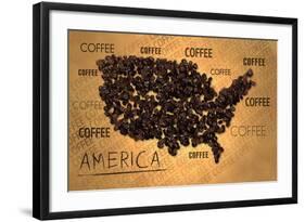 America Map Coffee Bean Producer on Old Paper-NatanaelGinting-Framed Art Print