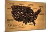 America Map Coffee Bean Producer on Old Paper-NatanaelGinting-Mounted Art Print