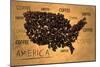 America Map Coffee Bean Producer on Old Paper-NatanaelGinting-Mounted Art Print