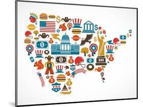 America Map With Many Icons-Marish-Mounted Art Print